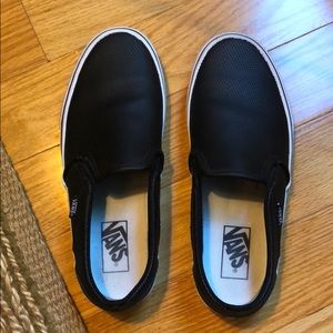Black Leather Slip-On Vans